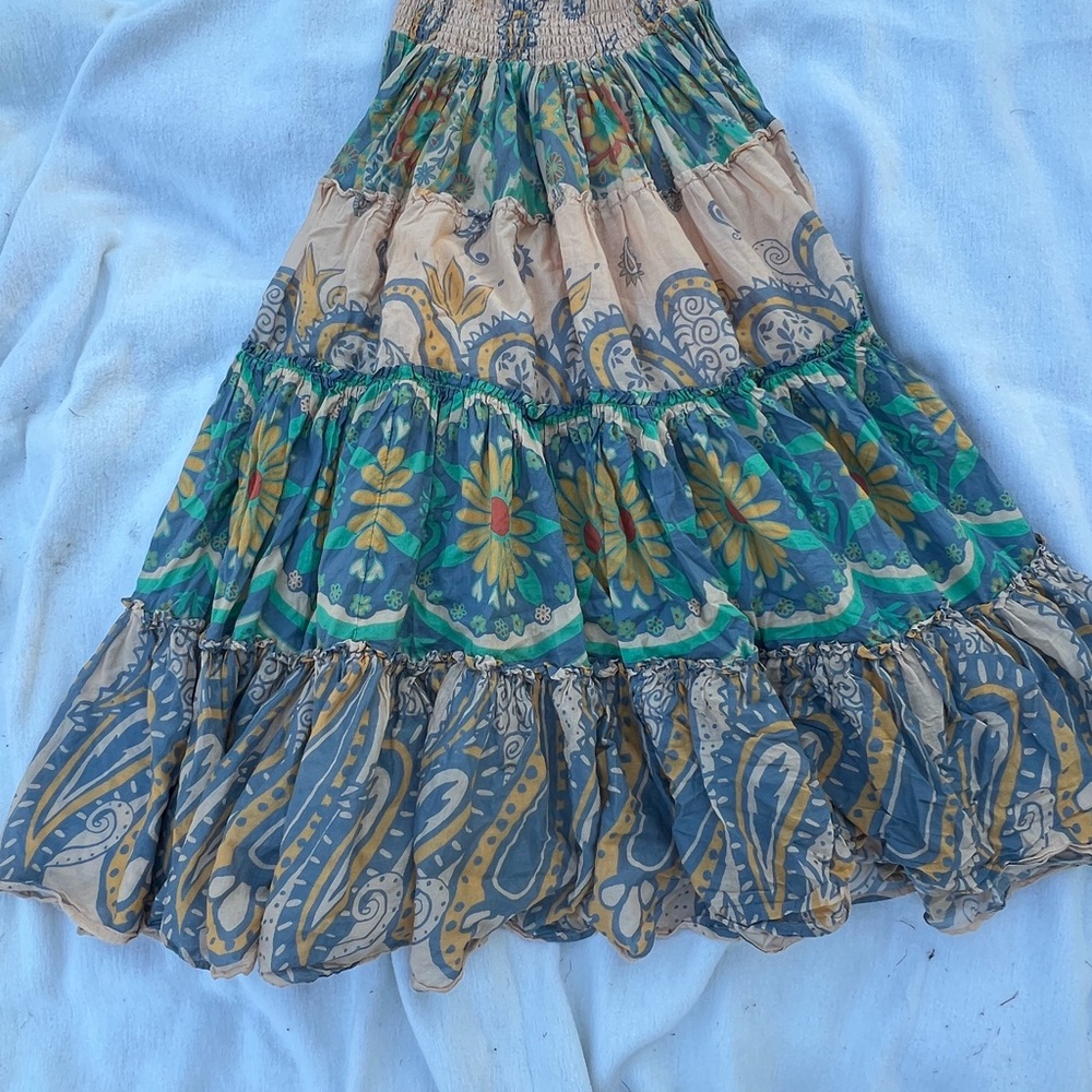 Free People Green and Tan Tiered Maxi Skirt
